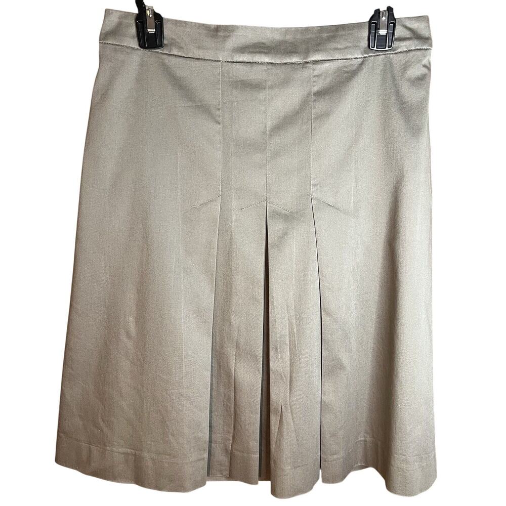 ZARA BASIC Women's Brown Pleated Career Skirt Knee Length Back Zipper Sz Medium